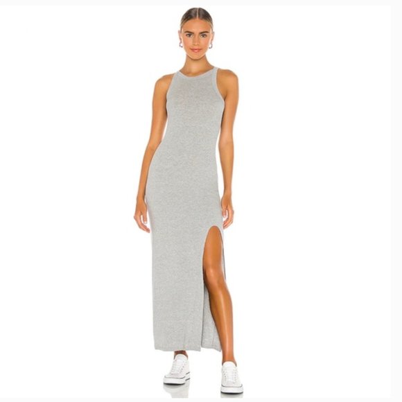 LNA Dresses & Skirts - LNA Candi Maxi Ribbed Tank Dress Heather Gray Revolve Small Medium Slit Leg